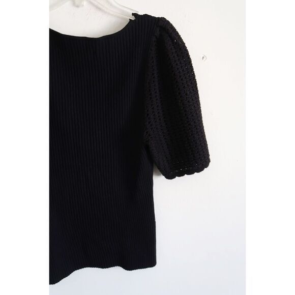 Gap Black Knit Short Sleeve Top with Crochet Sleeves - Size Small - Picture 6 of 9